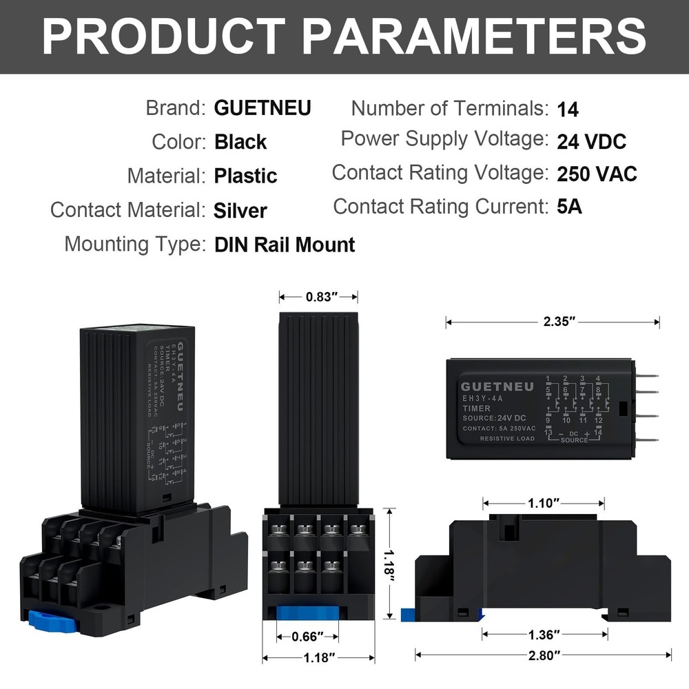 LCD Digital Display Time Delay Relay, Dual Time with Plug-in Terminal Socket,...