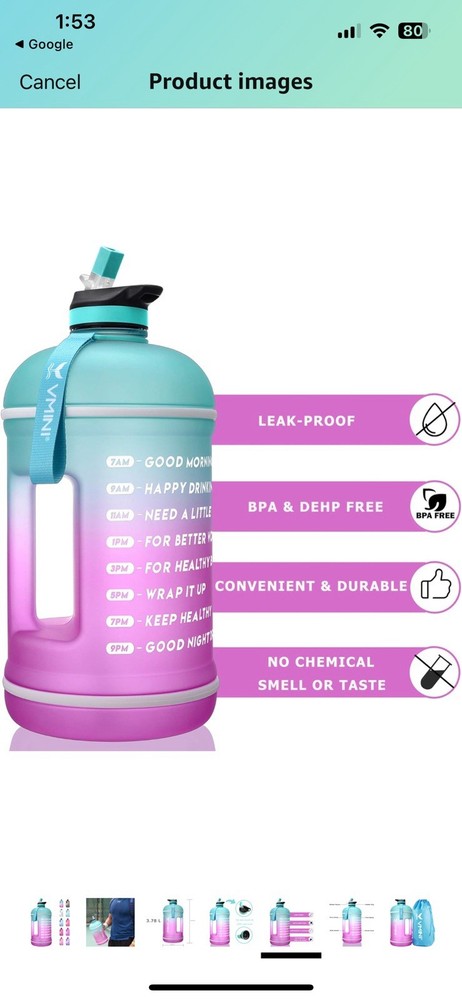 Vmini Reusable Water Jug 1 gallon Teal