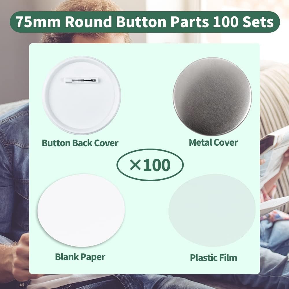 100 Sets 75Mm/3 Inch Button Supplies Button Parts for Buttons Maker Machine 75Mm