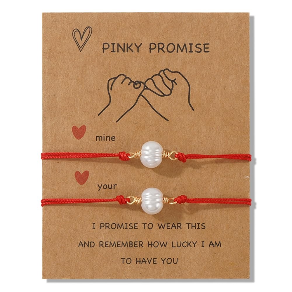 Pearl Red String Matching Beaded Strand Couple Bracelets for Women Men,Stackable