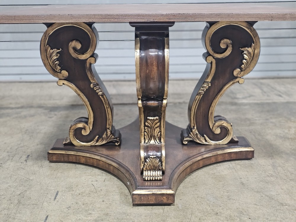 Henredon Mahogany & Gilt Center Table Console Table Marble Top Table