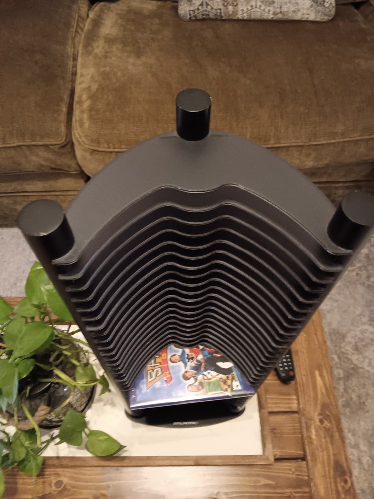 Atlantic 30 Disc Cd Dvd Storage Tower Standing Rack Wood Plastic Black READ