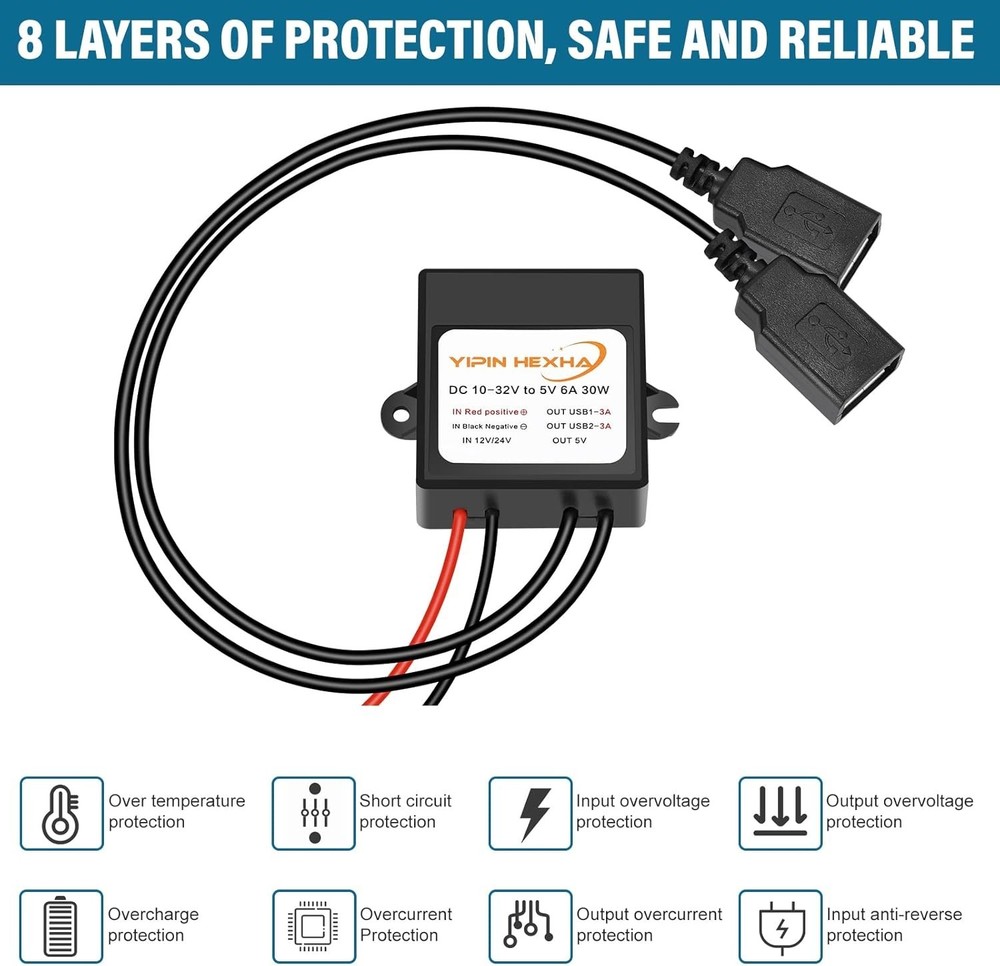 DC Buck Converter 5V 6A 30W Dual USB Power Module for DIY, Solar, Car