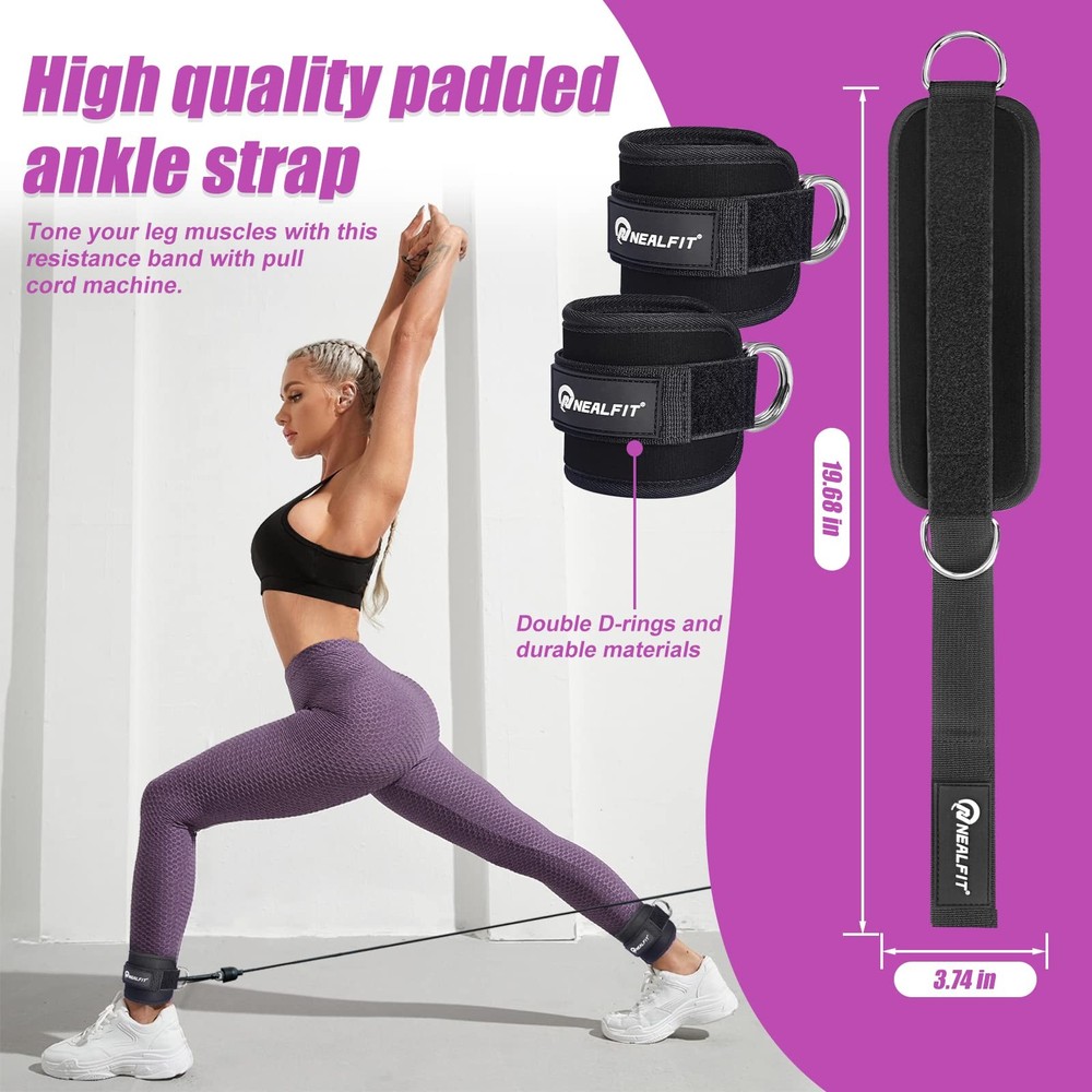 NEALFIT Ankle Strap for Cable Machine, Gym Cuff Pair, Black