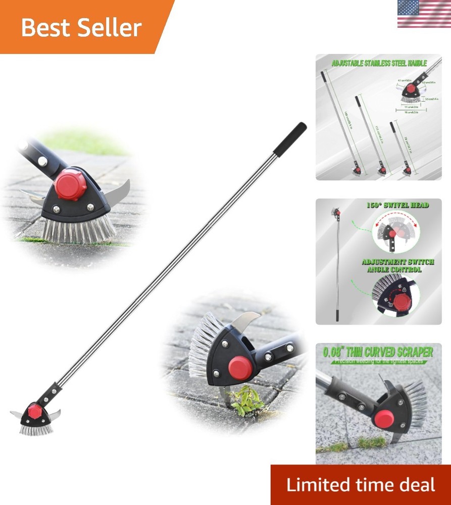 Ergonomic 3-in-1 Weeding Tool with Adjustable Handle for Driveways & Patios
