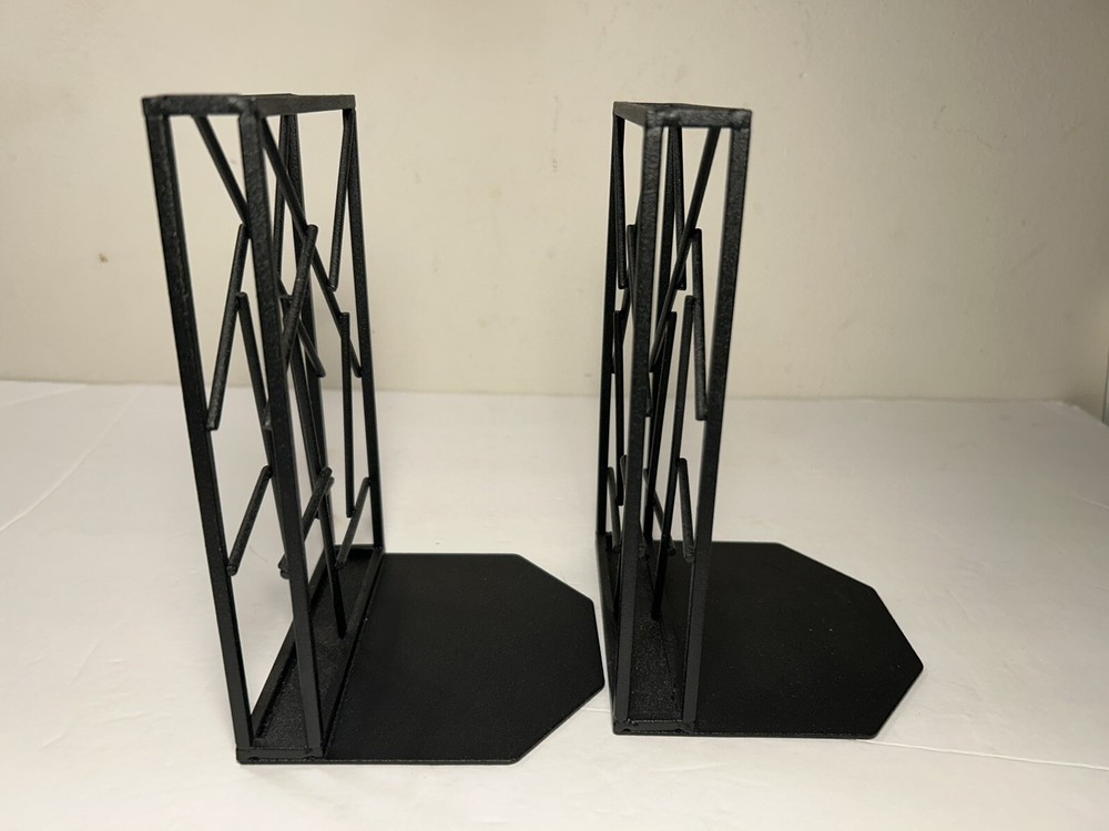 Black Metal Modern Abstract Bookends Home Office Library 7”