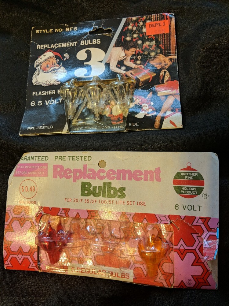 6 Volt Push-in Bulbs, vintage, clear red orange