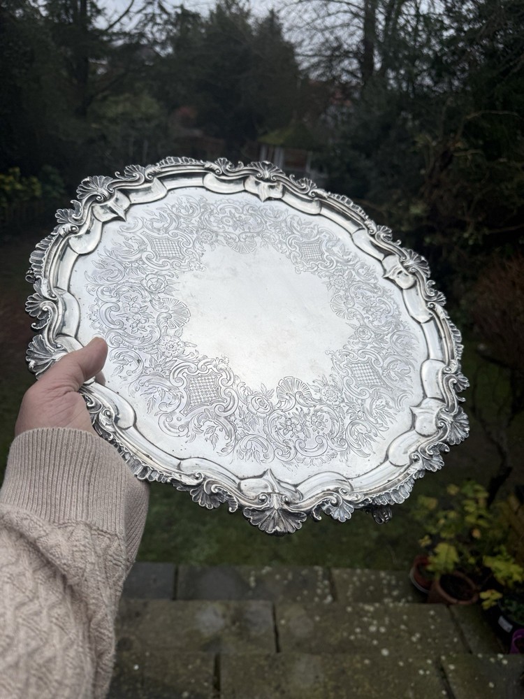 Antique 18thc solid silver Salver Tray Shell Border london 1787 HC Scrap 1621 Gr