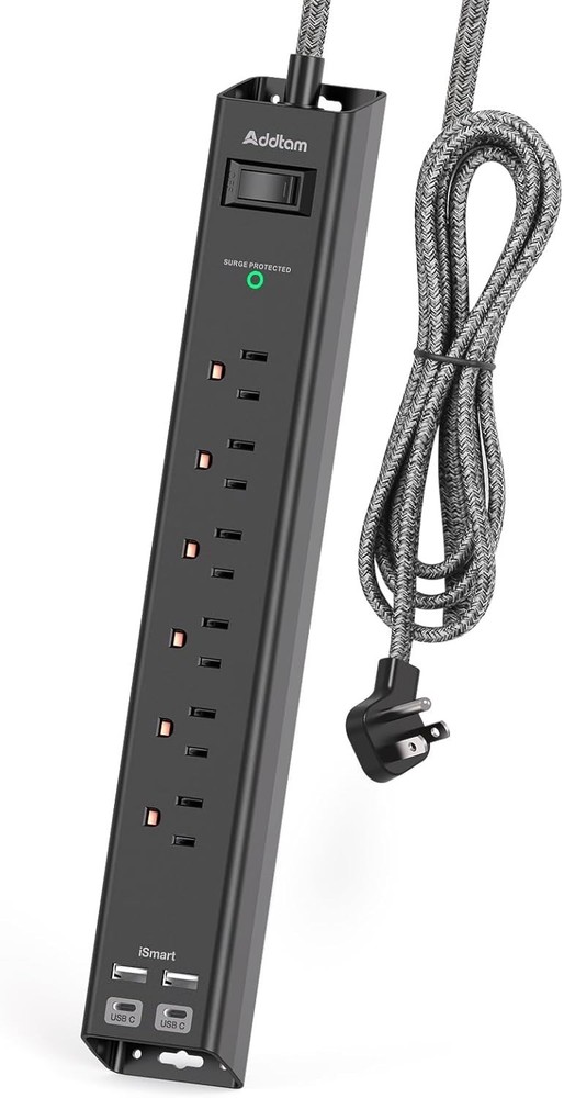 Surge Protector Power Strip with 6 Outlets & 4 USB (2 USB-C), Flat Plug