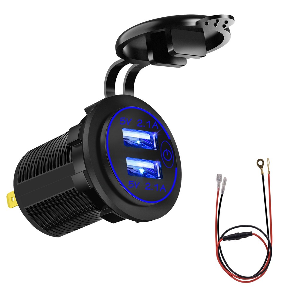 Dual USB Car Cigarette Lighter Socket Power Outlet Waterproof W/Wire Terminal