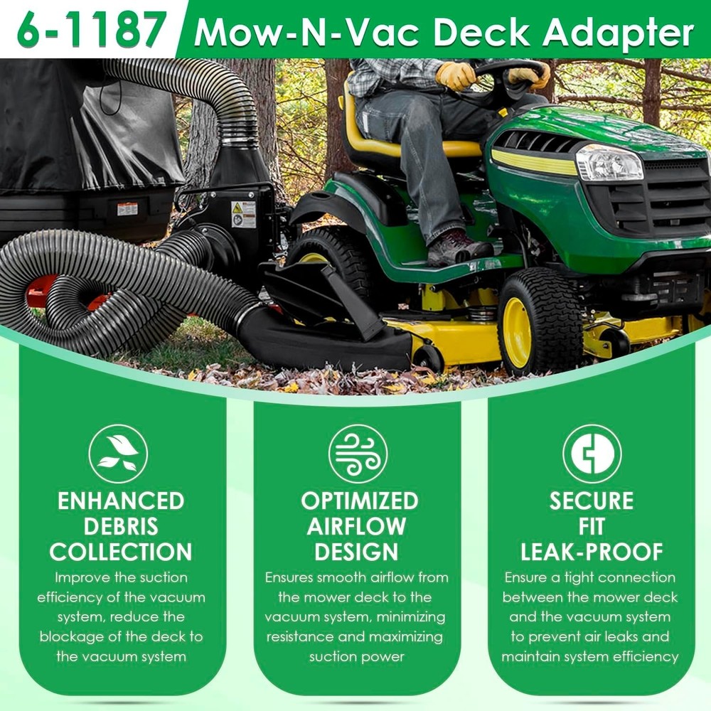 69861 Adapter for Mow-N-Vac Leaf Vacuum Bagger Deck, Universal Deck Boot Chute