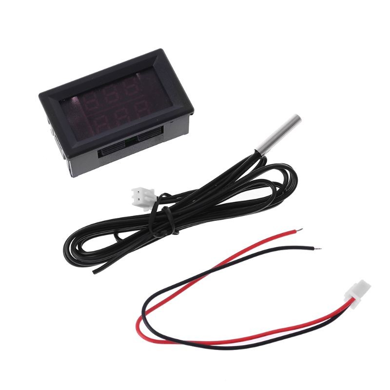 Dual Display Digital Voltmeter + Thermometer Led Voltage Temperature 2in1 Meter