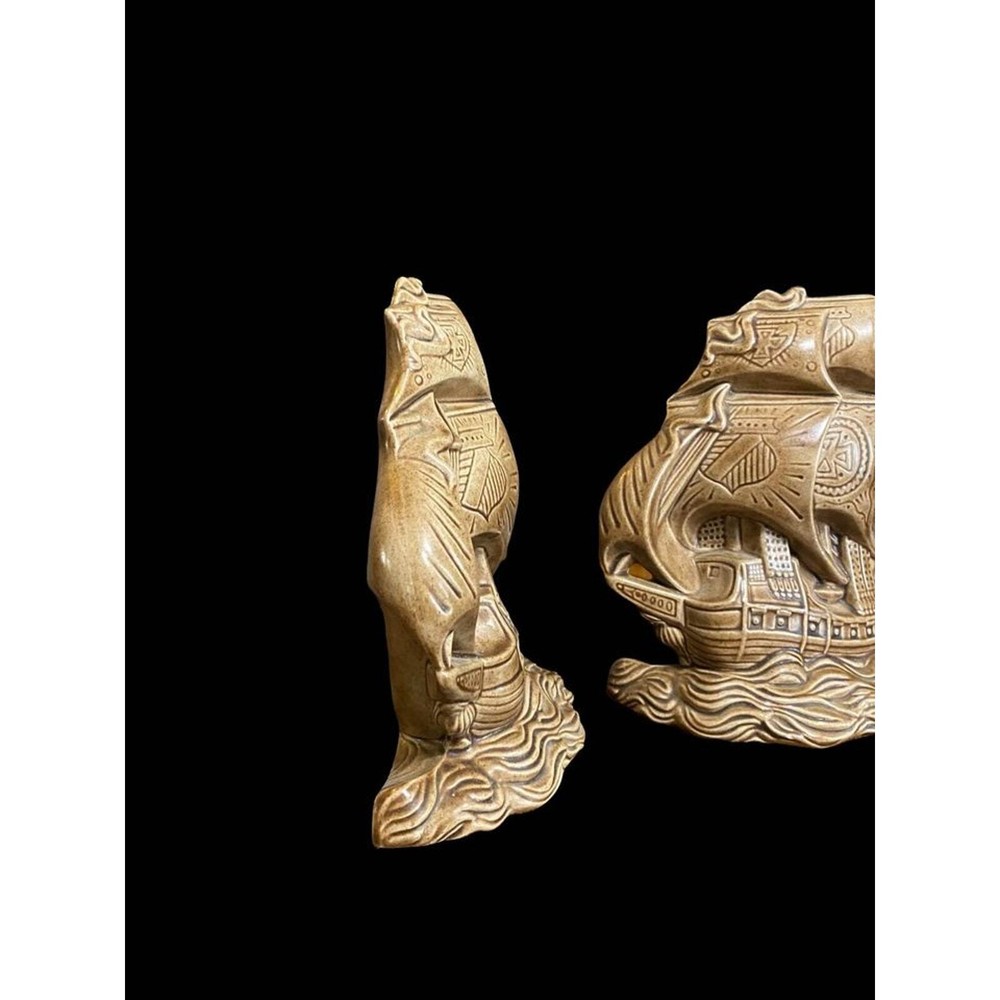 Vintage ceramic ship bookends