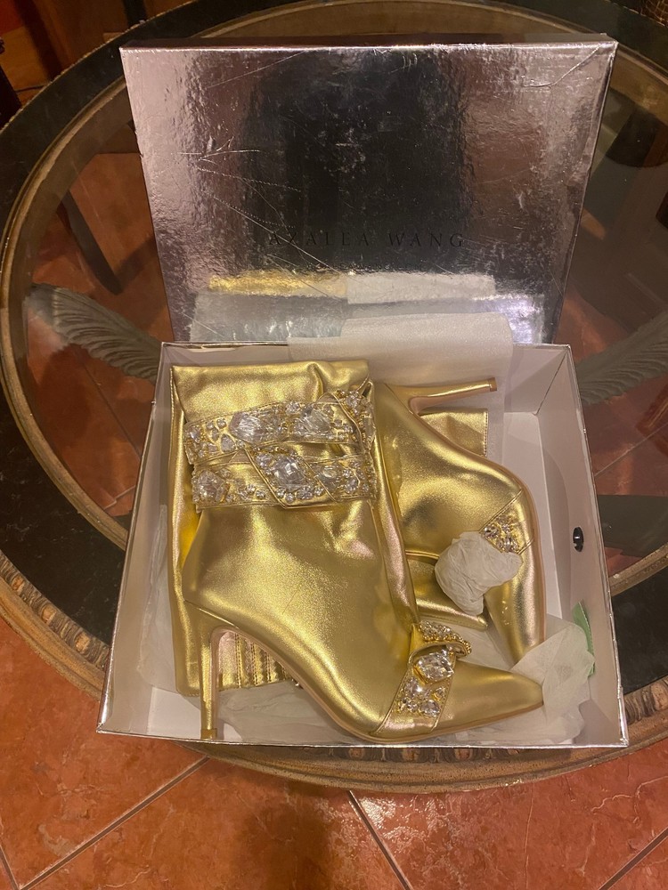 Azalea Wang - Alonza Gold 8.5 Stiletto Boot Heel