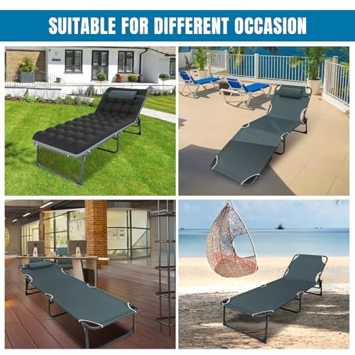 Camping Sleeping Cot, 5-Position Folding Cot/Lounge Chair with Z Ebony