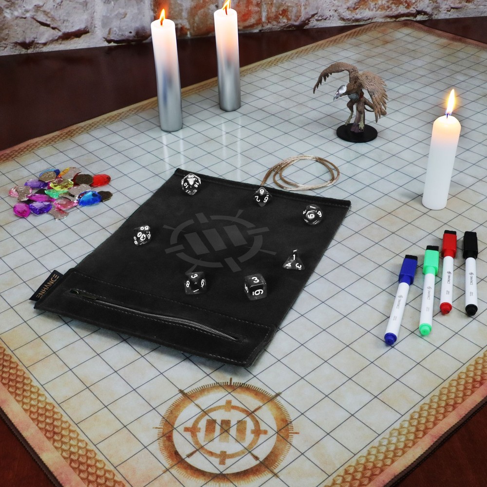 ENHANCE Roll on a Scroll™ Dice Rolling Mat & 7pc Acrylic Dice Set