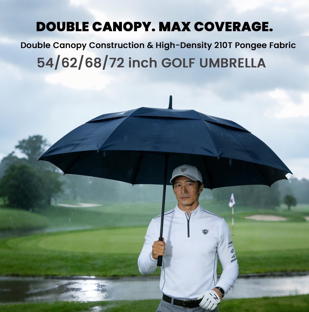 72 Inch Large Golf Umbrella Windproof Vented Double Canopy Auto Open