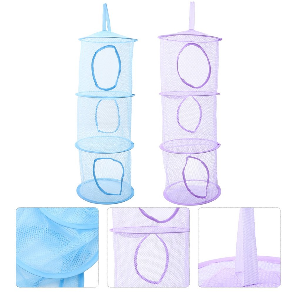 2 Pcs Foldable Mesh Hanging Nets Multi Layer Drying Basket For Socks Clothes