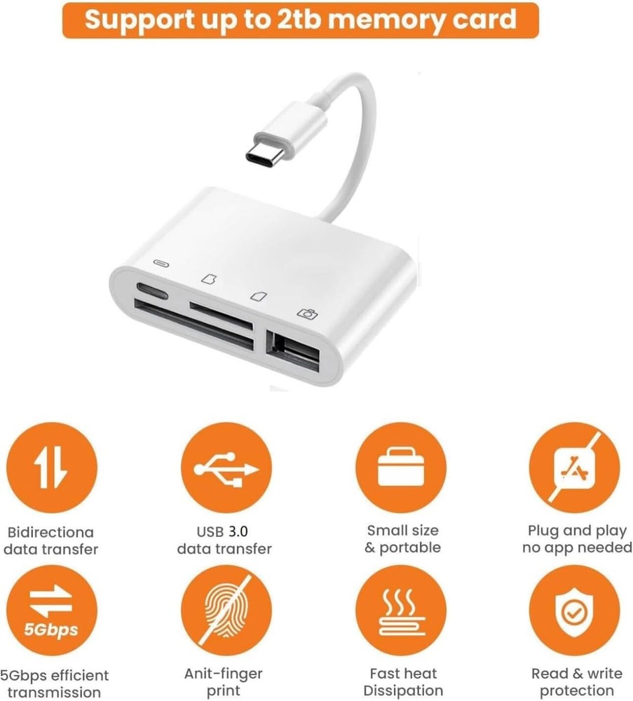 FLEAVER 4 in 1 USB C Camera Memory Card Reader Type C SD TF Card Reader Adapter