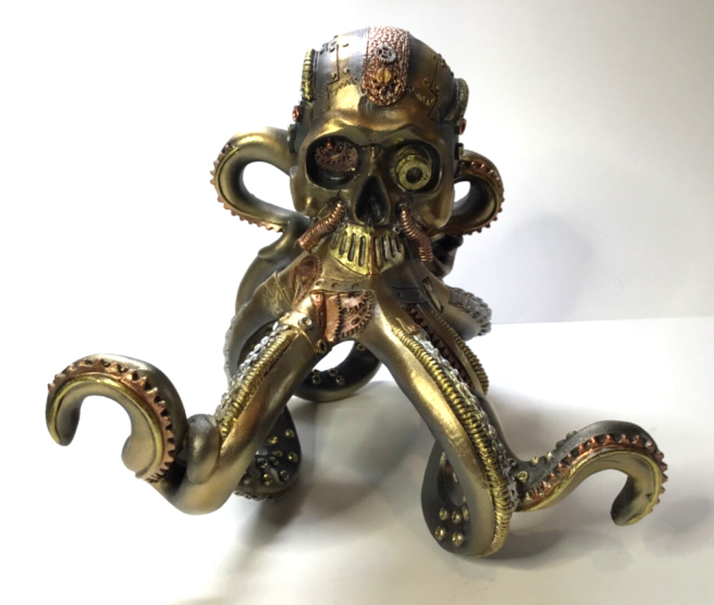 PIRATE MECHANICAL SKULL OCTOPUS FIGURINE - HEIGHT IS 7-1/2" - ROBOT OCTOPUS