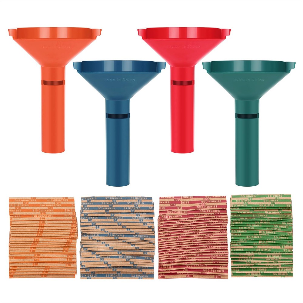 Coin Wrappers Assorted 100 Pcs & 4 Sorters Tubes, Rolls Wrappers...