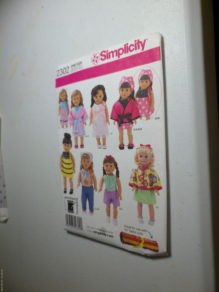 Simplicity 2302  Doll Clothes 18” Doll