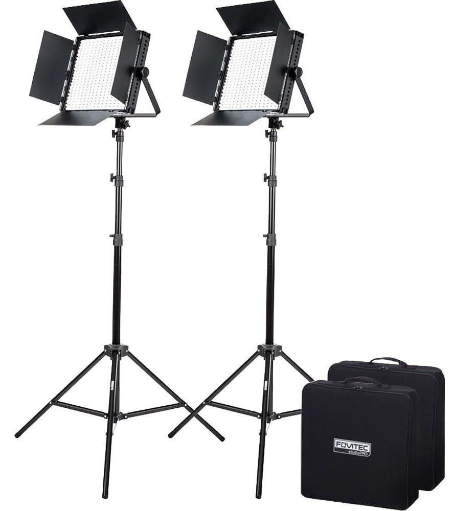 Fovitec LED Video Lighting Kit (2) Panel Lights w/ Stands, Diffusers & Cases