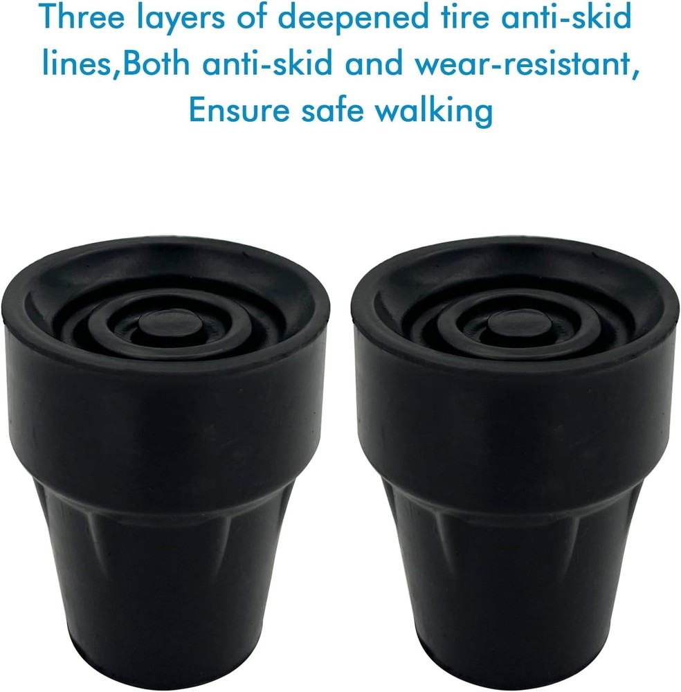 Natural Rubber Replacement Cane Tips - 3/4 Inch Black with Traction - 2 Pack