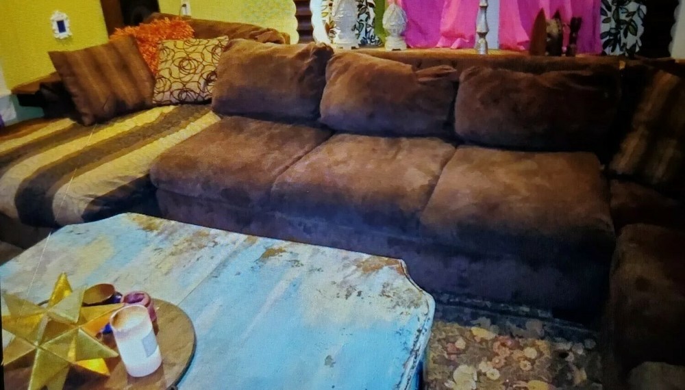 CHARMING 3 PIECE SECTIONAL SOFA - BROWN CHENILLE FABRIC