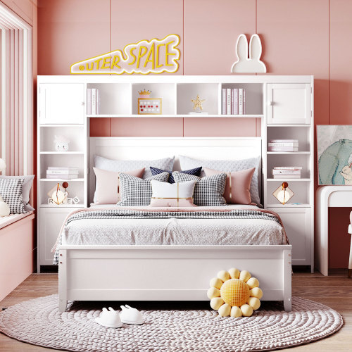 Solid Wood Platform Bed Frames with Storage Drawers All-in-One Cabinet and Shelf