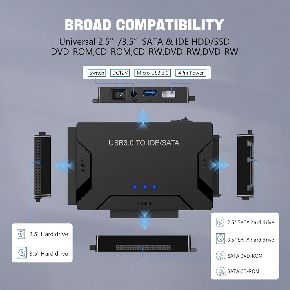 Hard Drive Reader USB 3.0 SATA IDE Adapter Multi-Device Data Recovery Kit