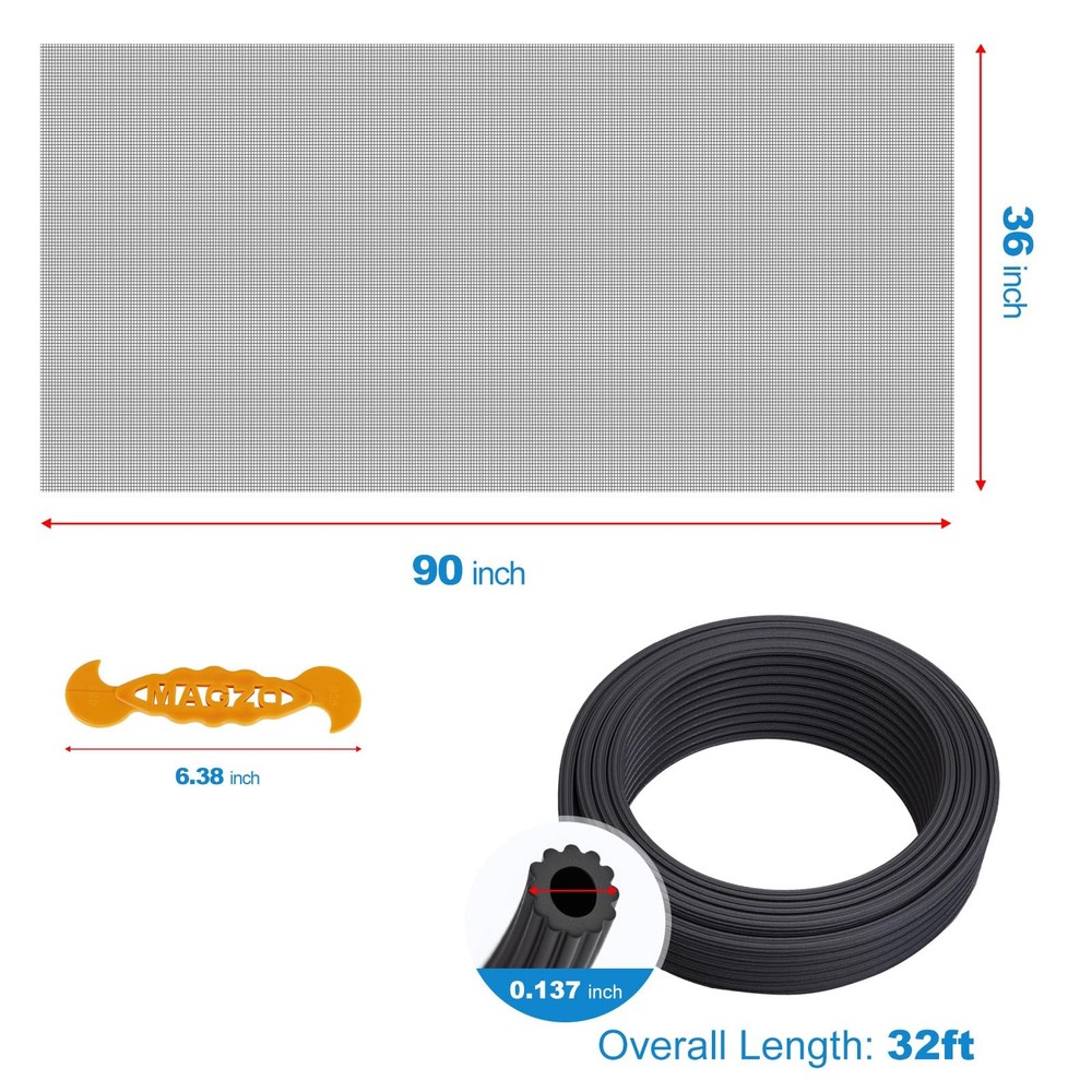 Window Screen Replacement Kit, 36"W × 90"L Durable Polyester Adjustable Scree...