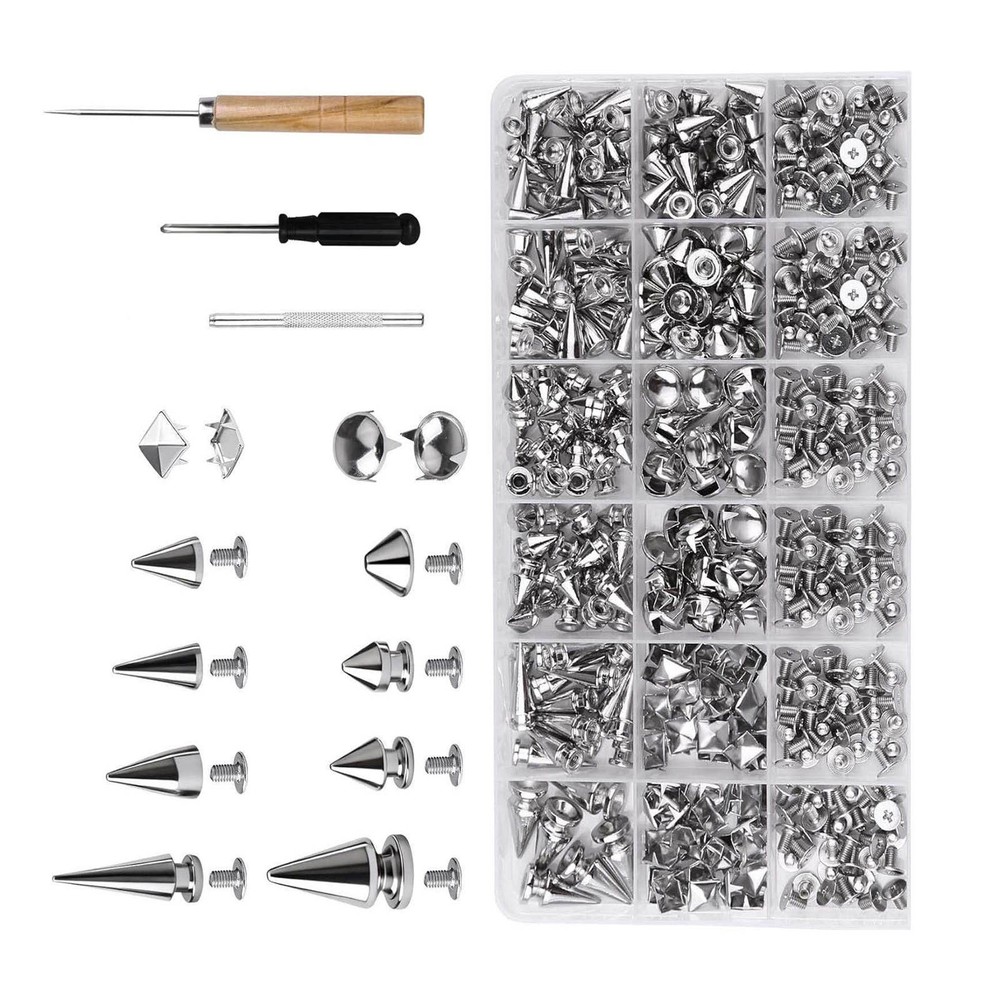 DIY Leather Jacket Spikes and Studs Kit 455PCS Cone Square Dome with Tools