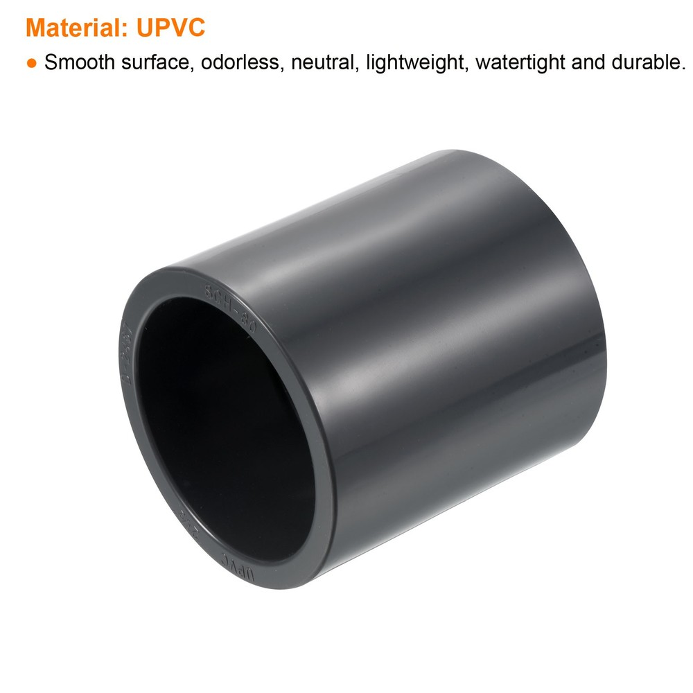 2pcs 2-1/2" Socket SCH80 UPVC Pipe Fitting Straight Coupling Connector, Grey