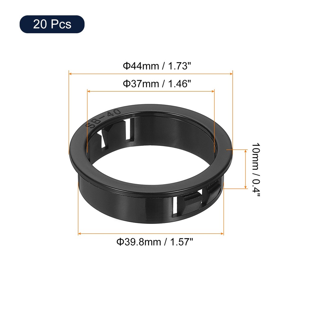 20Pcs 39.8mm Cable Snap Bushing Grommet Protector, Round Bushing Grommet, Black