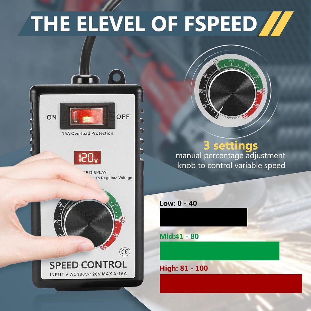 AC Motor Speed Controller 100V-120V 15A Max Variable Fan Speed Controller Motors