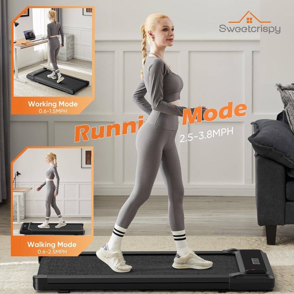 Compact Armless Treadmill for Small Spaces, Quiet Under-Desk Walking Pad, Sli...