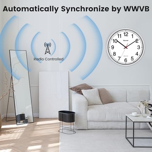 Atomic Wall Clock - Self-Setting Analog Clock with Automatic 16 Inch Silver