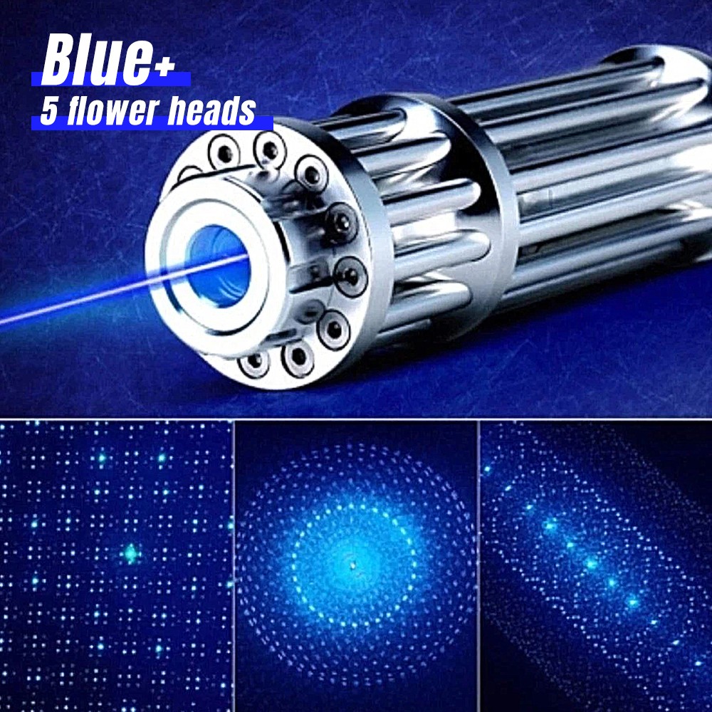 10W Blue Burning Laser Pointer 450-n-m Adjustable Visible Beam Dot Light 5 Heads
