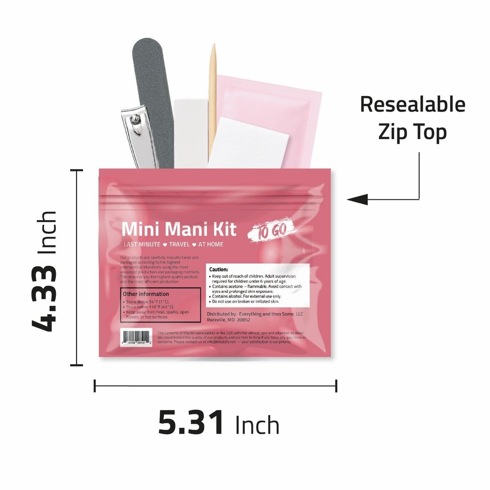 Mini Mani Kit – Disposable Manicure Set with Nail Clipper, File, Buffer, Pink