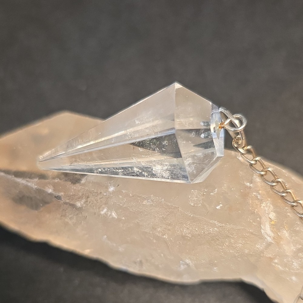 Faceted Clear Quartz Crystal Healing Pendulum with Chain