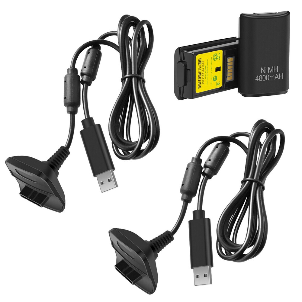 2 Pack Rechargeable 4800mAh Battery Pack For Xbox 360 Wireless Controller Black