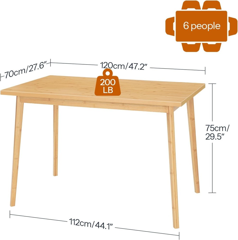 Dining Table Bamboo Rectangle Kitchen Table for 4-6 ,Easy to Assemble,