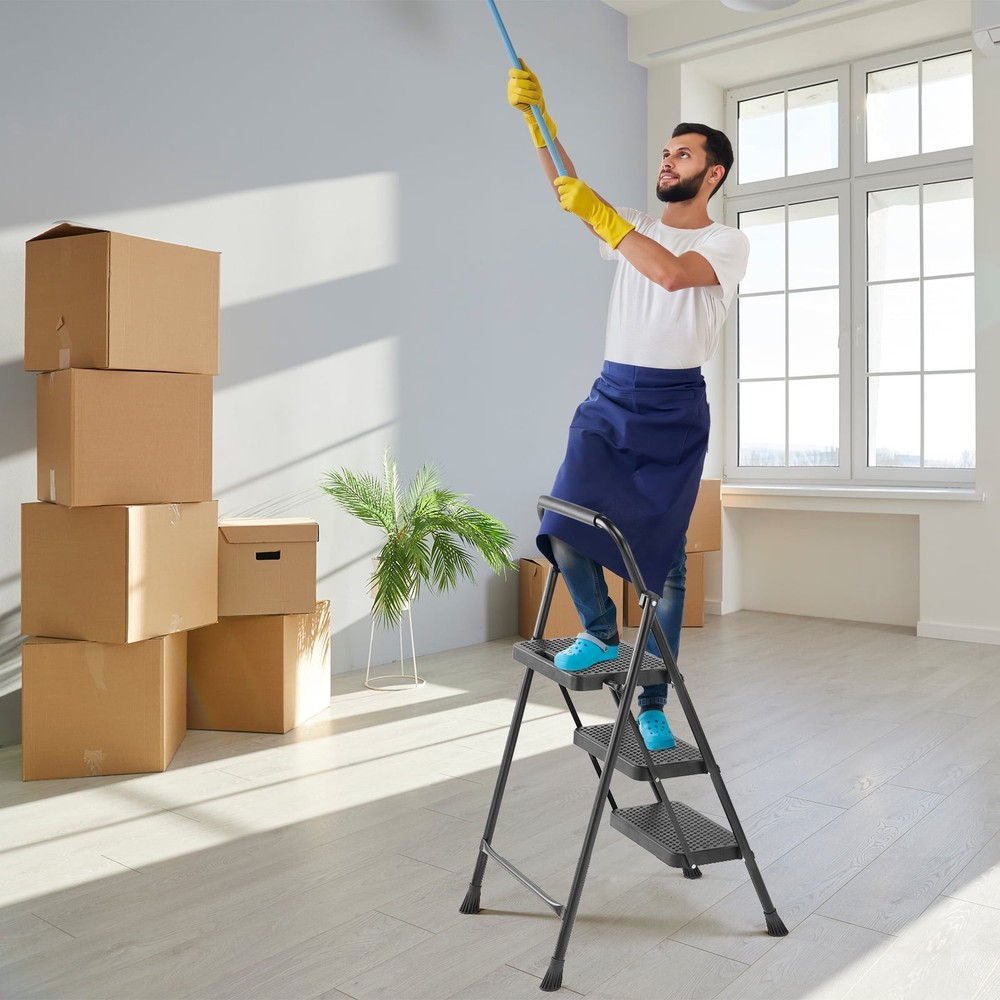 3 Step Ladder, Step Stool for Adults,3 Step Ladder Folding Step Stool with Wide