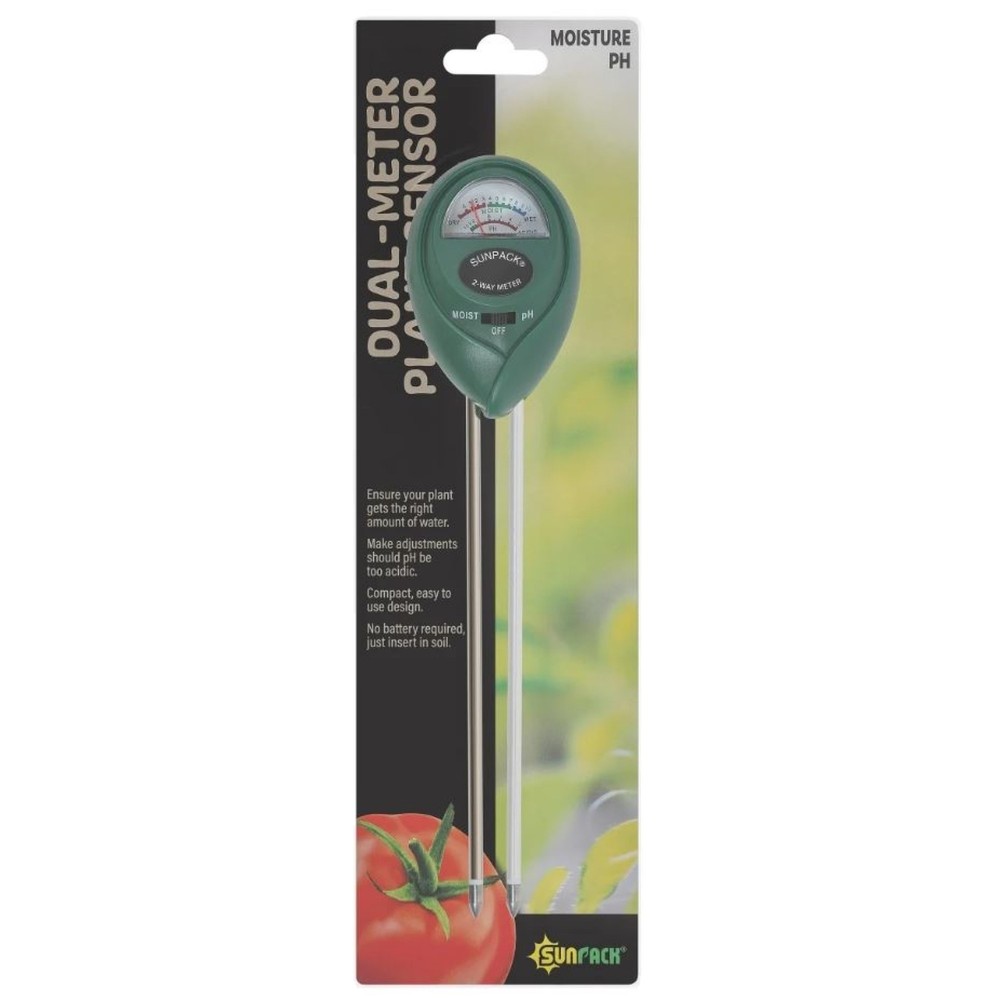 SUNPACK Dual-Meter Plant Sensor for Moisture & pH Testing, 13.5"