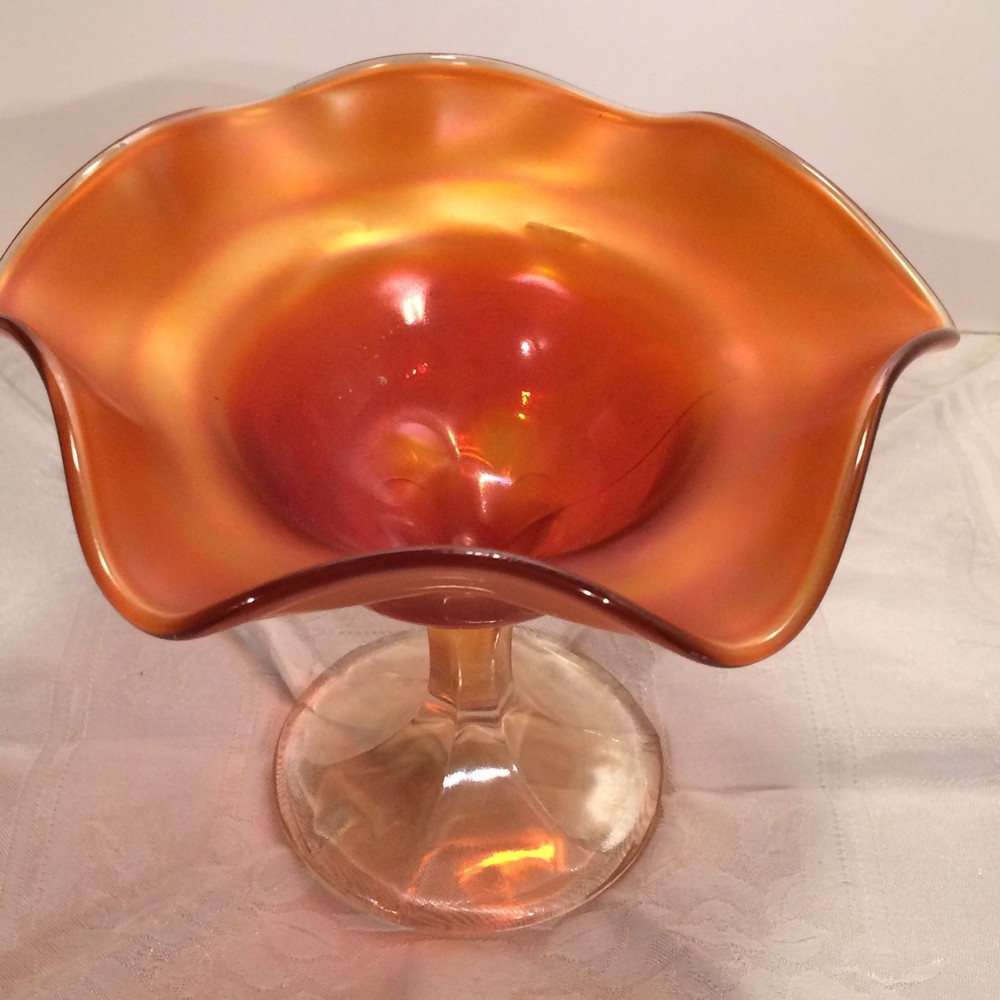 Dugan Or Northwood Marigold Iridescent Compote