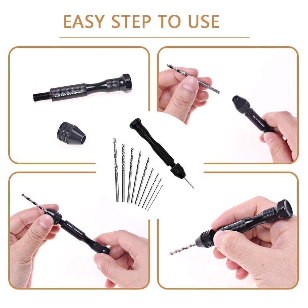 Precision Pin Vise Hand Drill with 25pcs Micro Twist Bits Set Black