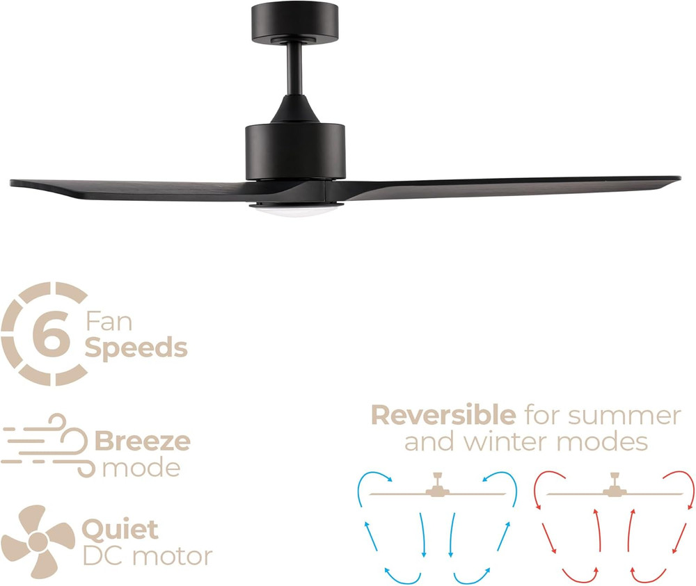 Madera Smart 52" Ceiling Fan with LED Light & Remote Control - Black/Ebony