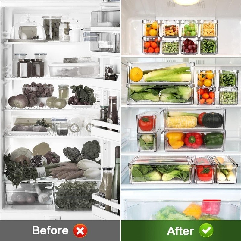 Stackable Fridge Organizer Bins W/ Lids 14 Pack Kitchen Storage Containers New