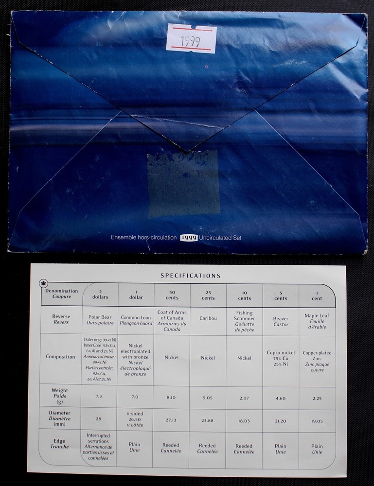 1999 CANADA PROOFLIKE UNCIRCULATED COIN SET w/COA and Envelope